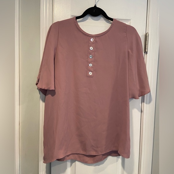 Zenana Premium Size S Dusty Pink Batwing Sleeve Pullover Blouse Pearl Buttons - Picture 1 of 13
